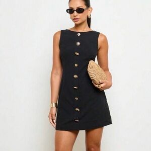 Sleeveless Black Button-Front Mini Dress